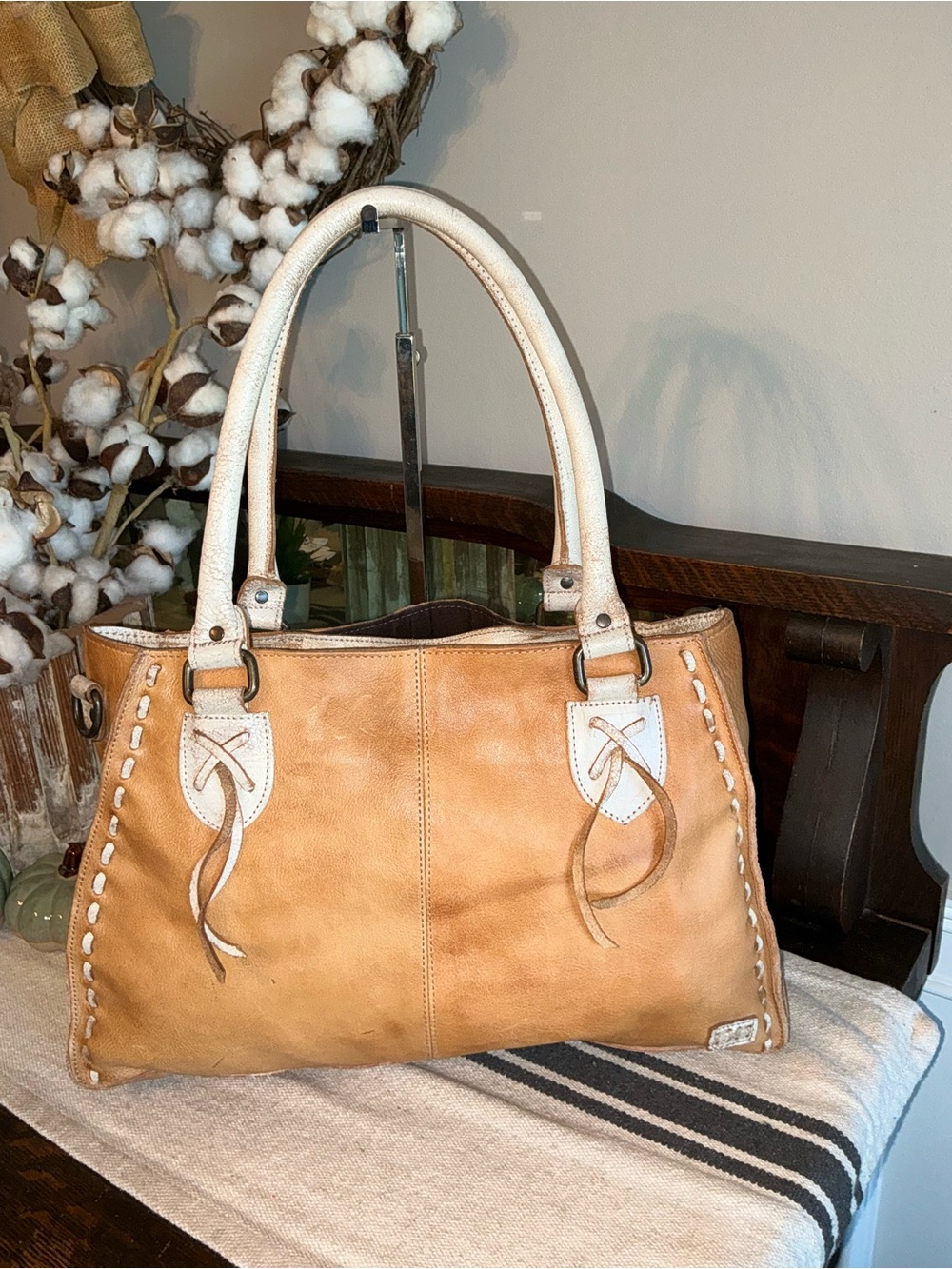 Bed Stu Rockababy Leather Satchel Bag Cashew Nectar Lux MSRP $295